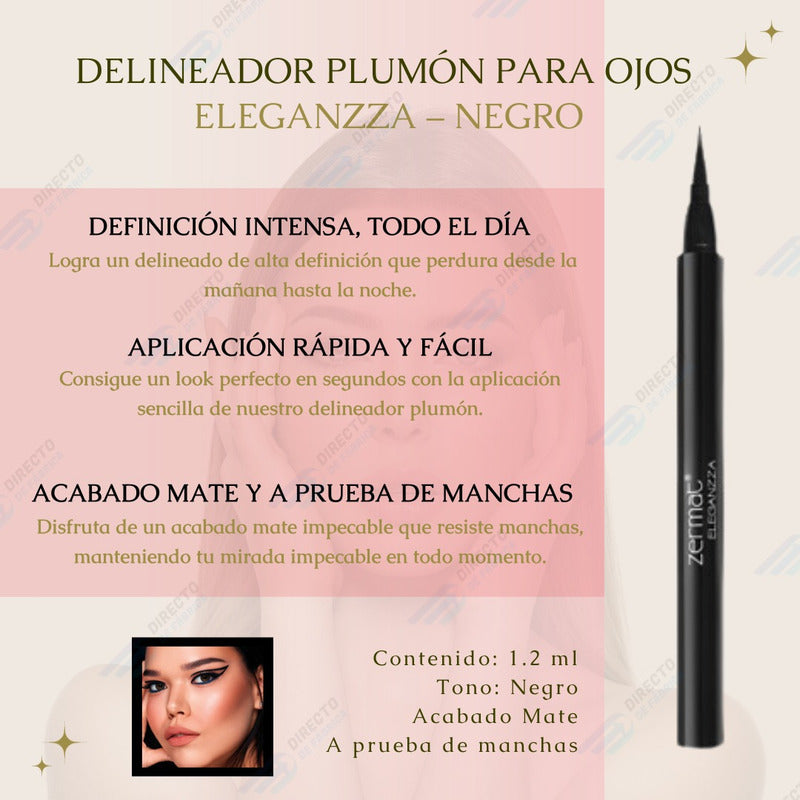 Delineador De Ojos Líquido Zermat Plumón Waterproof Negro
