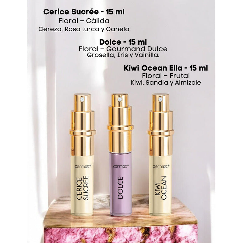 Estuche Recargable 3 Fragancias Para Dama Zermat 3 X 15 Ml