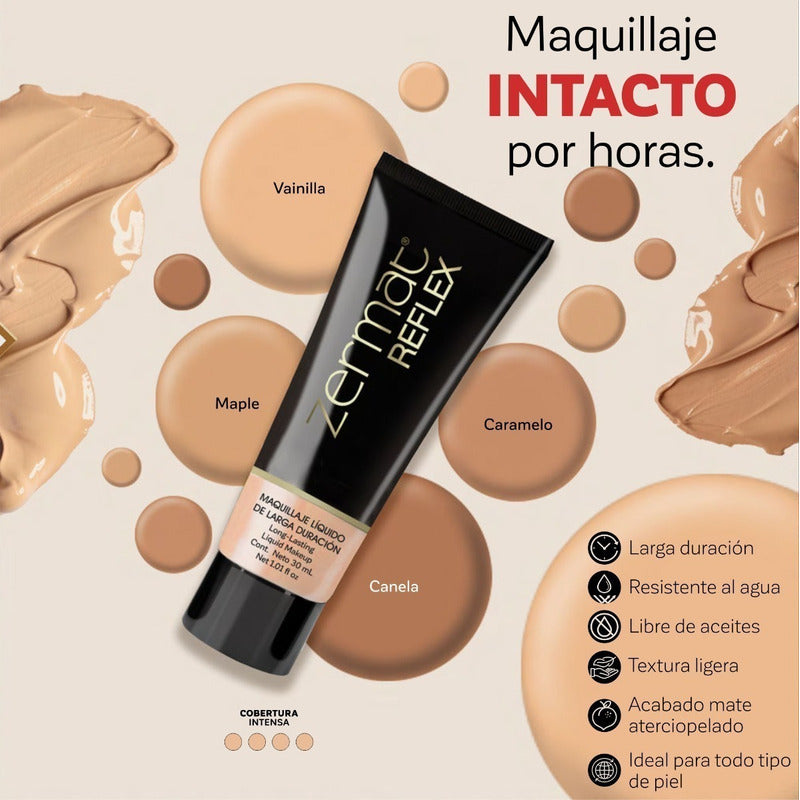 Maquillaje Líquido De Larga Duración Reflex 30 Ml - Zermat Canela