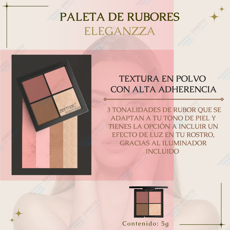 Paleta De Rubores Incluye Iluminador Eleganzza Zermat Café