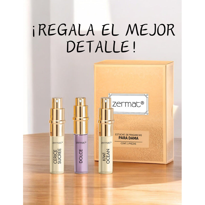 Estuche Recargable 3 Fragancias Para Dama Zermat 3 X 15 Ml