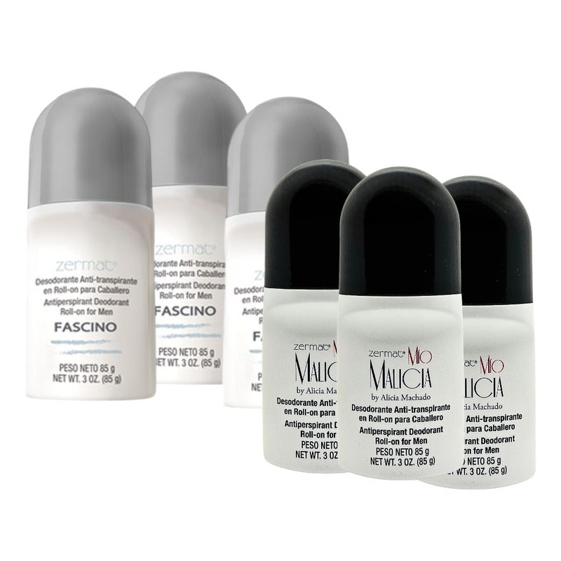Pack 6 Desodorant Roll On Anti-transpirante Caballero Zermat Fragancia fascino y malicia