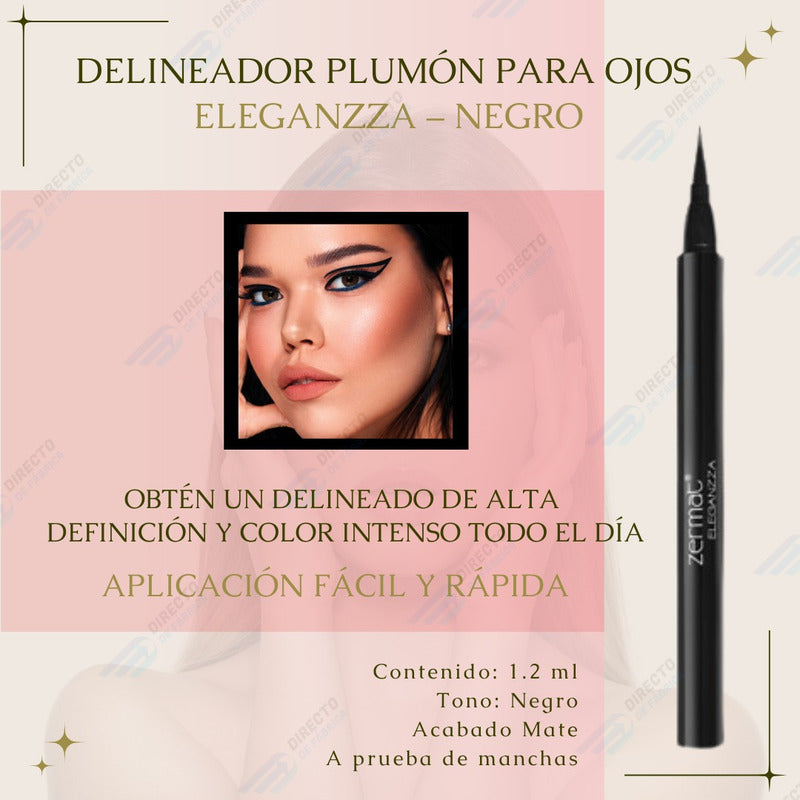 Delineador De Ojos Líquido Zermat Plumón Waterproof Negro