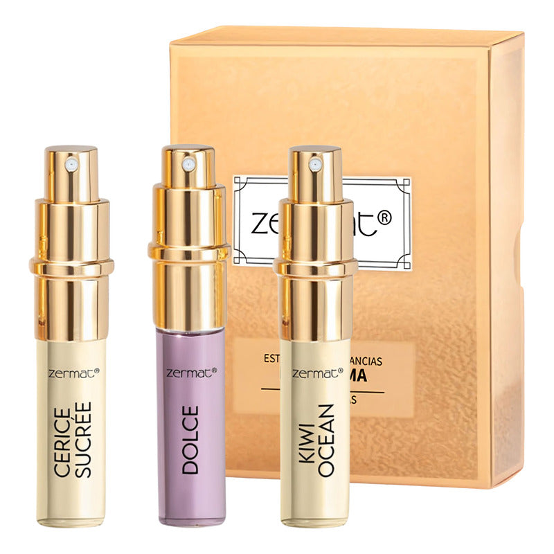 Estuche Recargable 3 Fragancias Para Dama Zermat 3 X 15 Ml