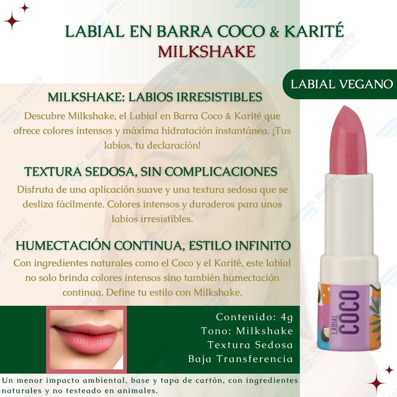 Labial Vegano En Barra Con Extracto De Coco & Karité Zermat Milkshake