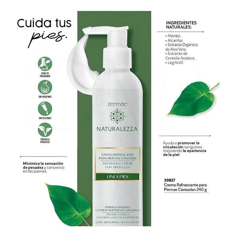 Crema Refrescante Para Piernas Cansadas Formula Organica Aloe Mentol