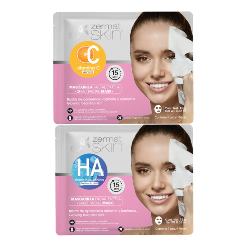 Duo Mascarilla Facial En Tela Ácido Hialurónico Y Vitamina C Tipo De Piel Todo Tipo De Piel