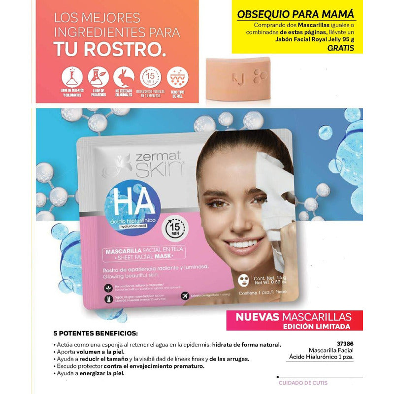 Duo Mascarilla Facial En Tela Ácido Hialurónico Y Vitamina C Todo Tipo De Piel