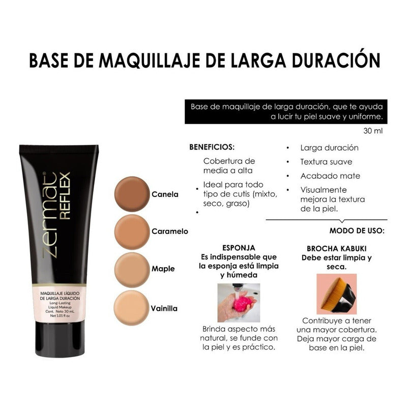 Maquillaje Líquido De Larga Duración Reflex 30 Ml - Zermat Canela