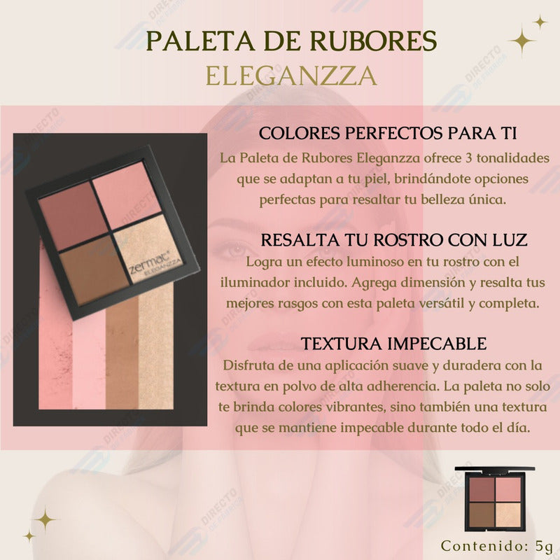 Paleta De Rubores Incluye Iluminador Eleganzza Zermat Café