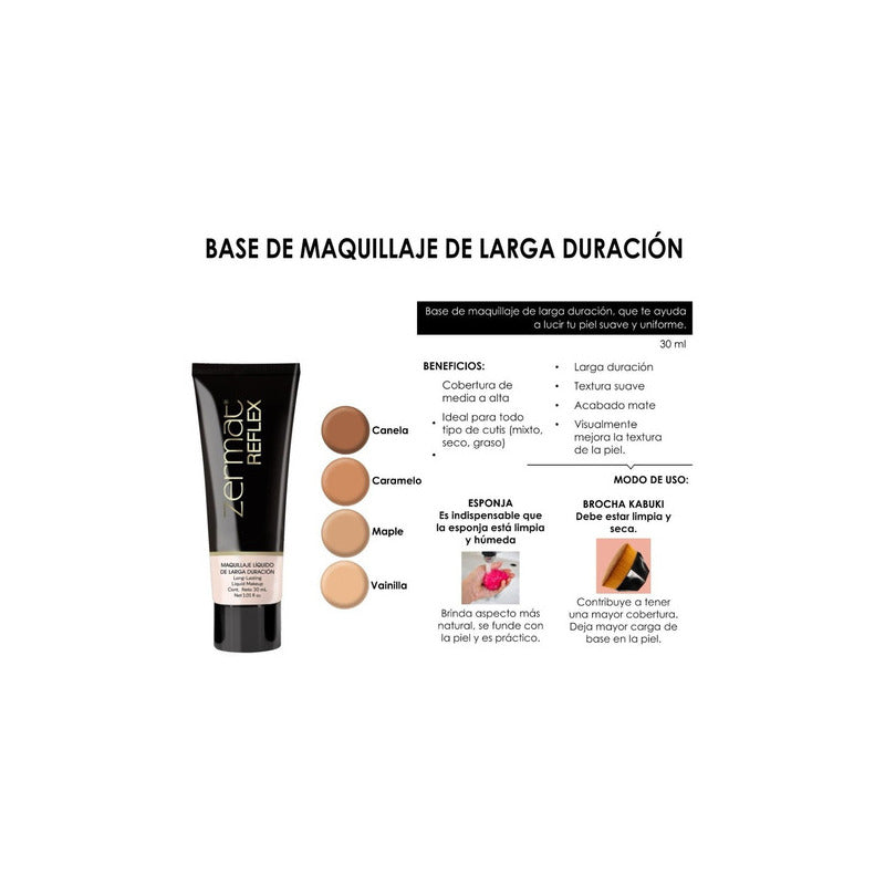 Maquillaje Líquido De Larga Duración Reflex 30 Ml - Zermat Tono Vainilla